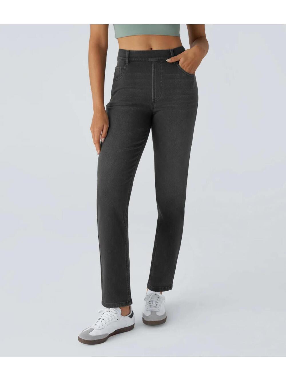 Halara Flex High Waisted Pockets Straight Leg Washed Casual Jeans Size [XS Reg]